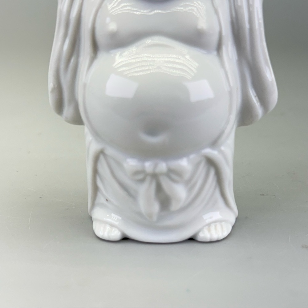 Vintage White Ceramic Laughing Buddha Statue - Picture 7 of 8